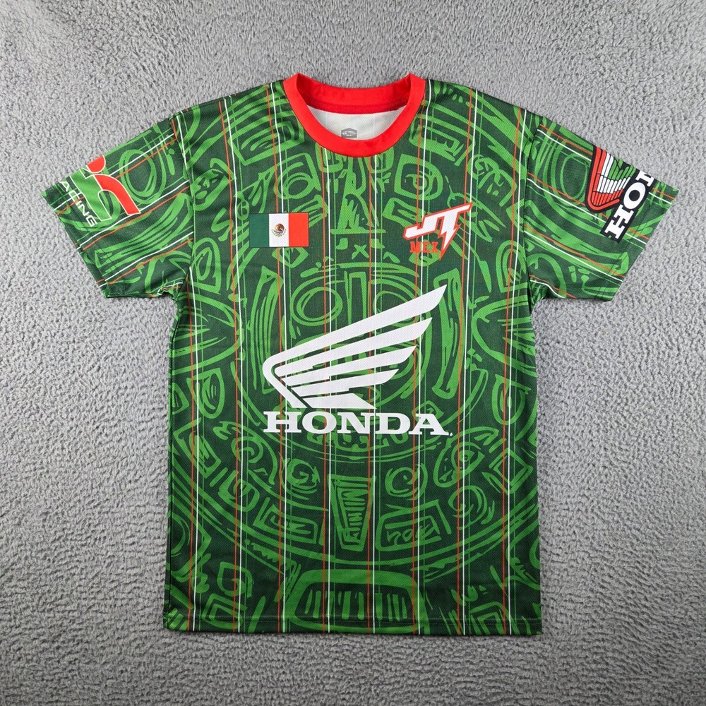 JT Racing Honda Jersey Mens Medium Green Mexico Aztec Motocross Racing Shirt